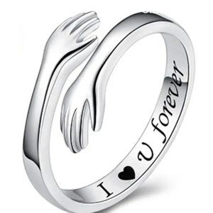 Hugging Arms Engraved ''I ❤ You Forever' Stainless Steel Ring Adjustable